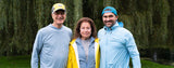 Skirack / Patagonia Burlington's owners pose at the Intervale Center. From left to right: Zandy Wheeler, Karen George, John George-Wheeler. Photo Credit: Zach Walbridge.