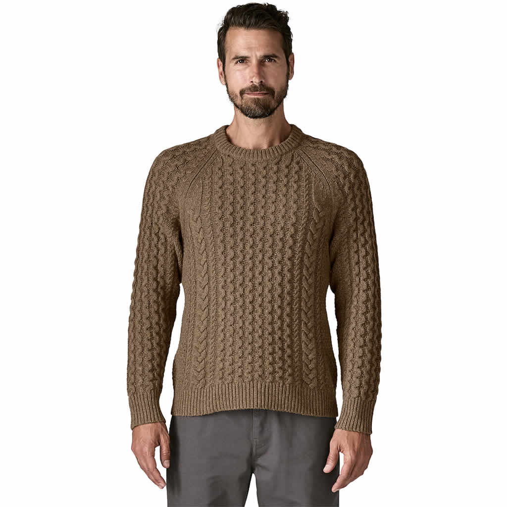 Recycled Wool-Blend Cable Knit Crewneck Sweater