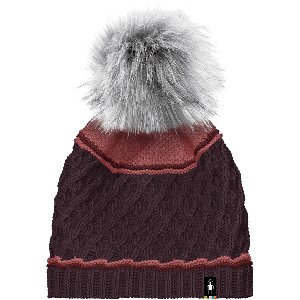 Cable Knit Colorblock Pom Beanie