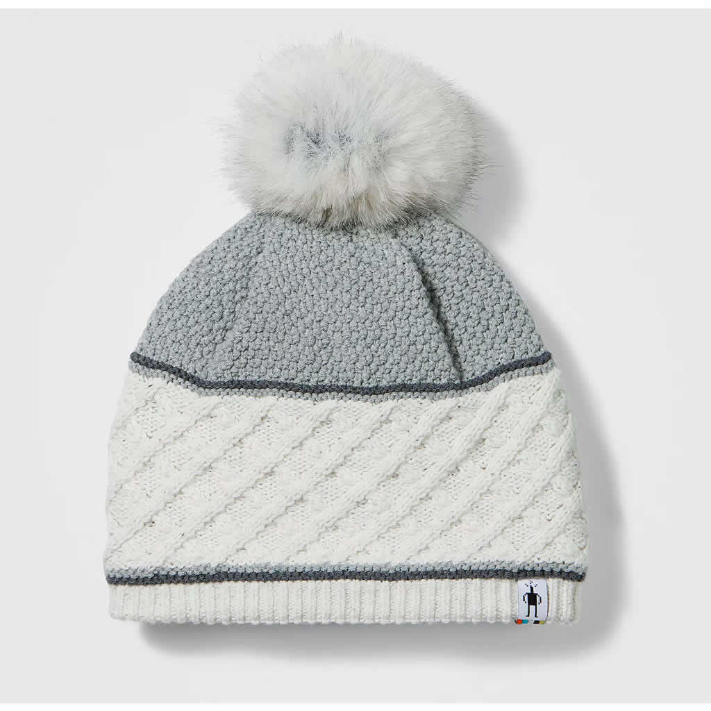 Cable Knit Colorblock Pom Beanie