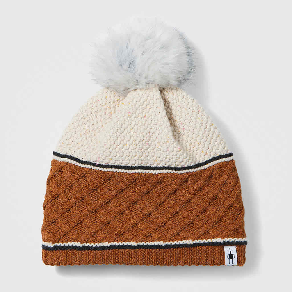 Cable Knit Colorblock Pom Beanie